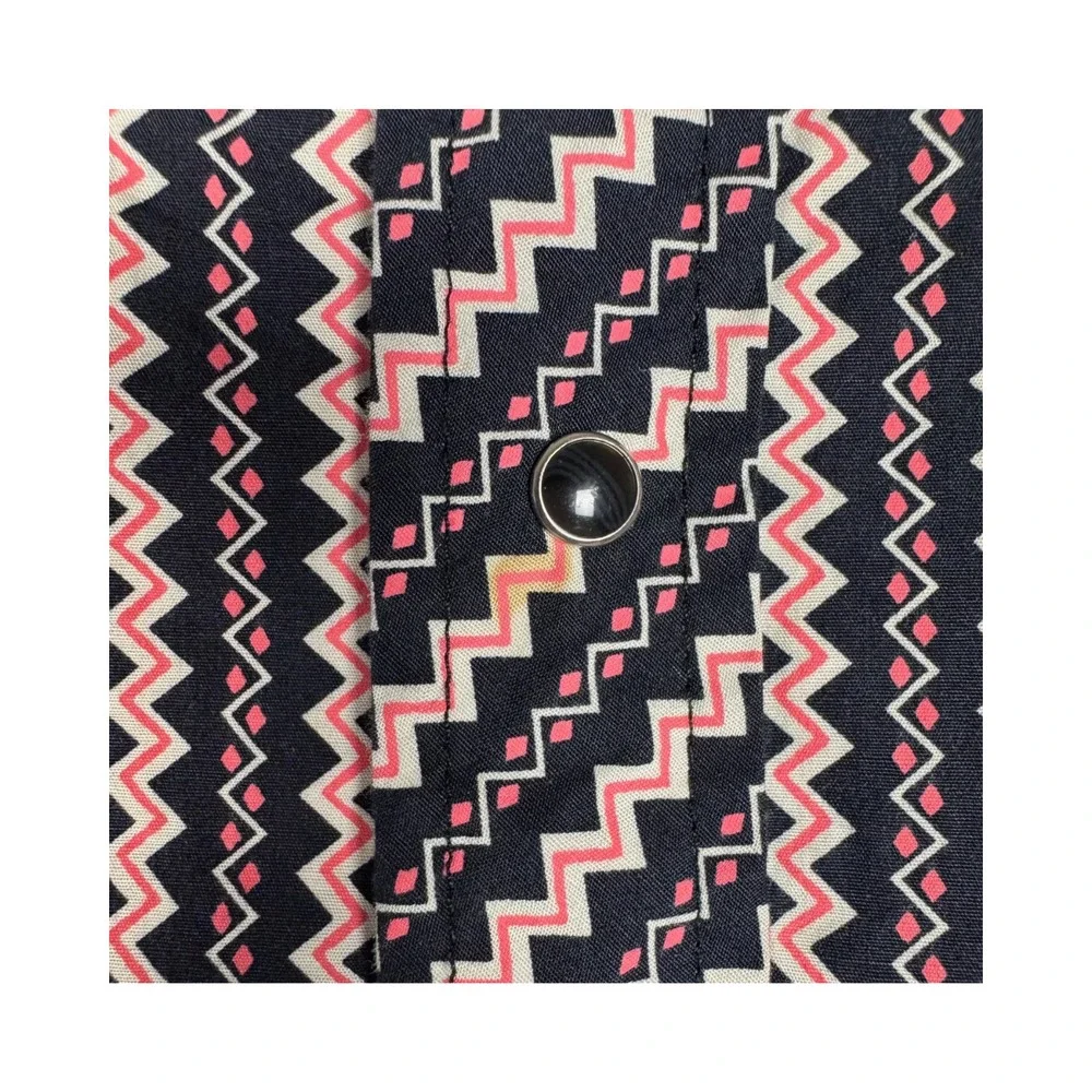 Levi's Western Shirt Geometric Zigzag Pearl Snap Mens Large Pink Black Rodeo Vtg